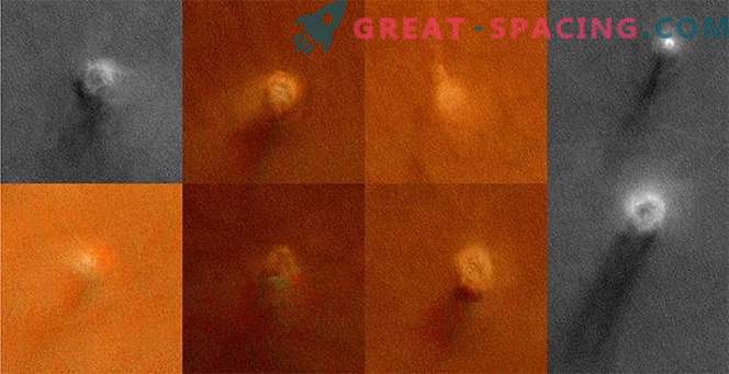 Ein Schwarm Staubtornados rast über die Marsebene.